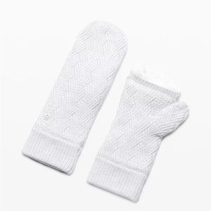 Lululemon Fleece Lined Ice Grey Knit Foldover Mittens Gloves